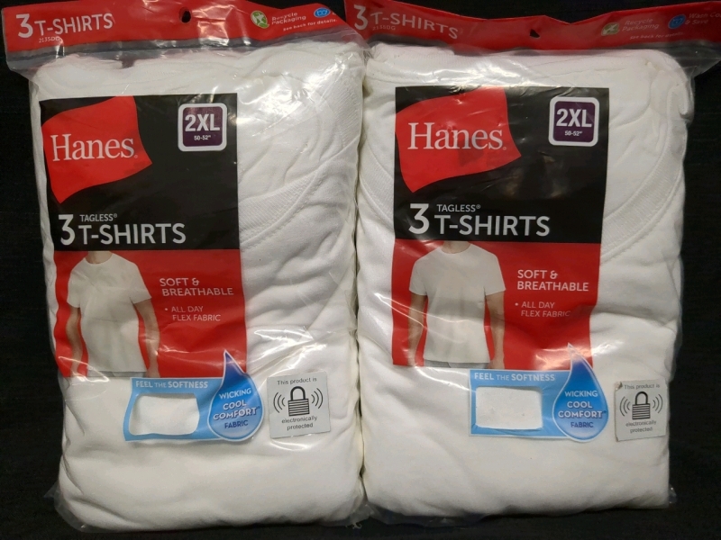 2 New 2XL Hanes Tagless T-Shirts 3 per pack.