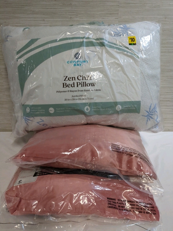 3 New Pillows, 1 Comfort Bay Zen Chill Jumbo Bed Pillow (20"&times;28") & 2 Decorative Throw Pillows (18"x18")