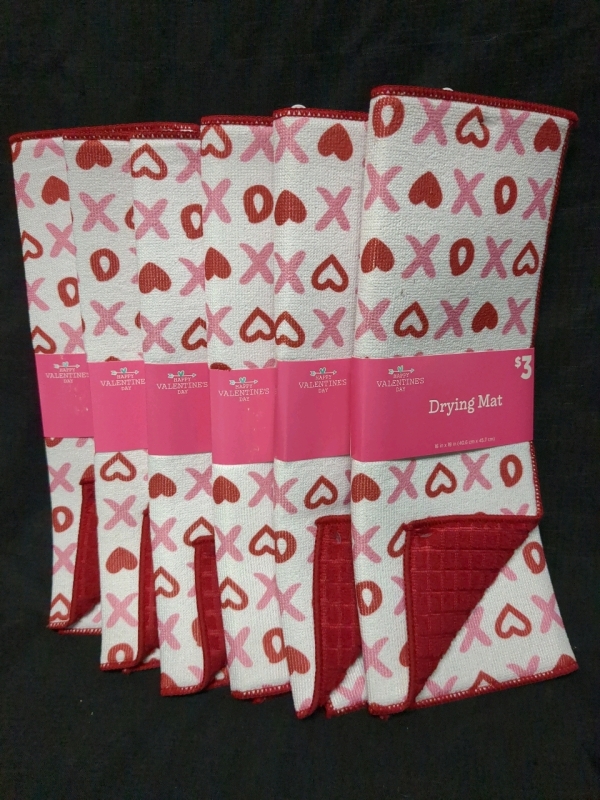 6 New Valentines Themed Kitchen Dish Drying Mats 16x18 inches.