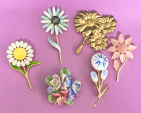 Beautiful Floral Brooches - Enamel, Ceramic & Metal with Stones