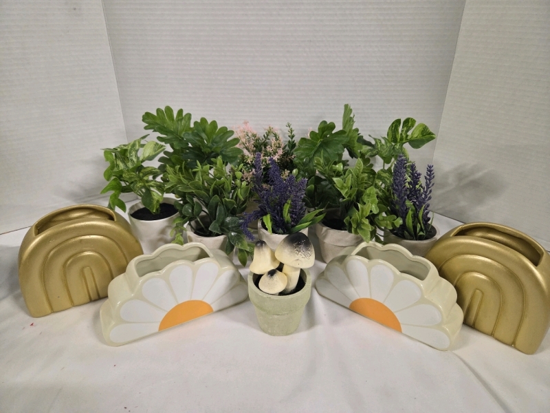 15 New | Variety Faux Plants and Pnat Holders | Largest Measures 4" x 5"