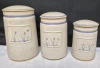 3 Vintage Pottery Canisters - Stamped on Bottom 5.25", 6.5" & 7.25" Tall