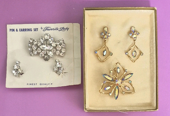 2 Vintage Stunning Rhinestone Earring And Brooch Sets