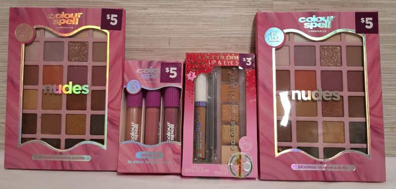 4 New Colour Spell Beauty Kits | Includes: 2 Shadow Palette Boxes (24 Colours per box), 1 Lip Gloss Box (3 Lip Glosses) & 1 Lip Gloss/ Eye Shadow Box