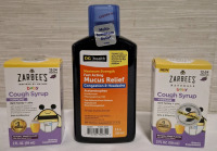 2 New Zarbee's Baby Cough Syrups (59ml Each) & 1 New DG Health Mucus Relief Syrup (266ml) | Earliest BB : 09/2025
