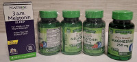 3 New Nature's Truth Sleep Melatonin 10mg Jars, 1 New Nature's Magnesium 250mg Jar & 1 new Natrol 3am Melatonin Tablet Box