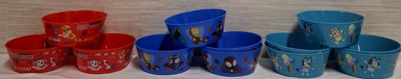 13 New Assorted Themed Plastic Bowls | Themes Include - Paw Petrol, Marvel & Bluey | 585ml & Height- 2.3" Each