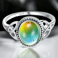 Colour Changing Mood Ring Stamped S925 Handmade Vintage Oval Ring Celtic Knot Size 7