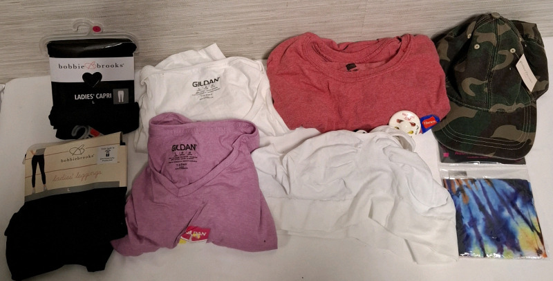 8 New Assorted Size- L,XL & 2XL Ladies Apparel Items | Includes - 4 Tops, 1 Capri, 1 Leggings, 1 Cap & 1 Face Gaiter