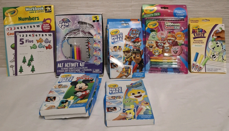 9 New Assorted Kids' Activity Books | Included- Crayola Numbers Workbook, My Little Popy Art Activity Kit & Crayola Art Activity Packs | Tallest Measures Heights- 10.8"