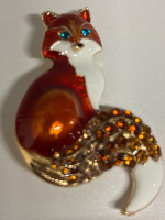 Glittering Rhinestone Enamel Fox Brooch Unique Eye-Catching Design Enamel Finish <br/>Approximately 2 x 1.4 Inch Back Bale