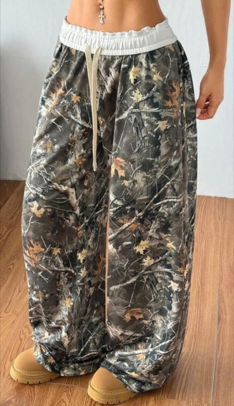 New Size Small Women's COOLANE Oversized Thick Waistband Drawstring Camo Pants
