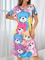 New Size Large Women's Pastel Teddy Bear All-Over Print Nightshirt (Buttery Soft!)