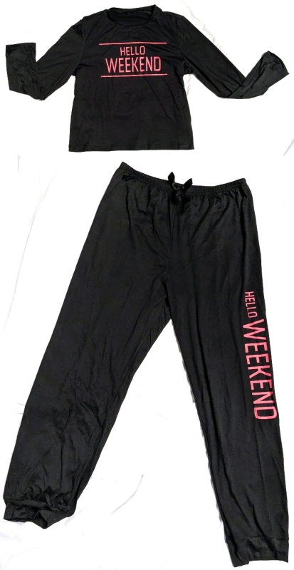 New Size XL Women's HELLO WEEKEND 2-Piece Long Sleeve Sleep Top & Drawstring Pants Set
