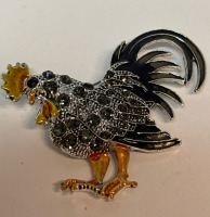Vintage-Inspired Rooster Brooch Rhinestones Stones Glass Inlay Approximately 2.4 x 2.5 Inch Beautiful