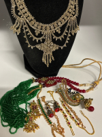 West Indian Jewelry Necklaces and Earrings Rubies on broken chain One Fabulous Earring is Singular - Lot as is