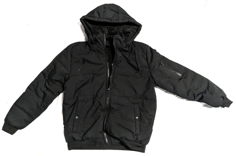 New Size Small Men's Faux Fur-Lined Winter Puffer Jacket With Attached Hood