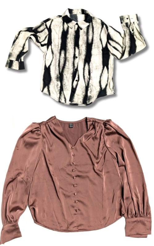 2 New Size Large Women's Soft / Satin Long Sleeve Button-Up Blouses / Dress Shirts