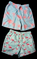 2 New Size Small Men's Drawstring Swimming Trunks : Palm Trees & Flamingos