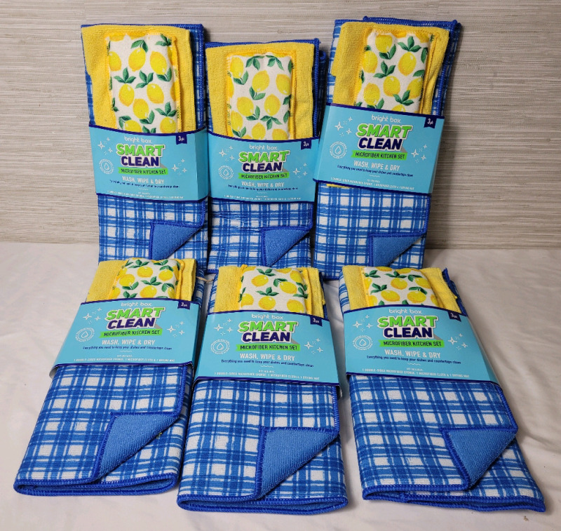 6 New Bright Box 3pc. Smart Clean Microfiber Kitchen Set .
