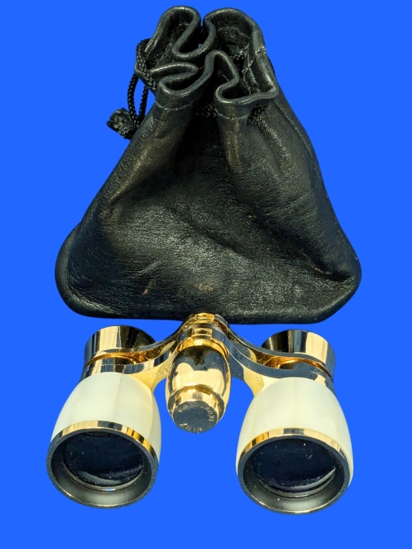 Stunning Vintage MINX Japan Mother of Pearl Opera Glasses / Binoculars With Leather Pouch - 4.5" Across