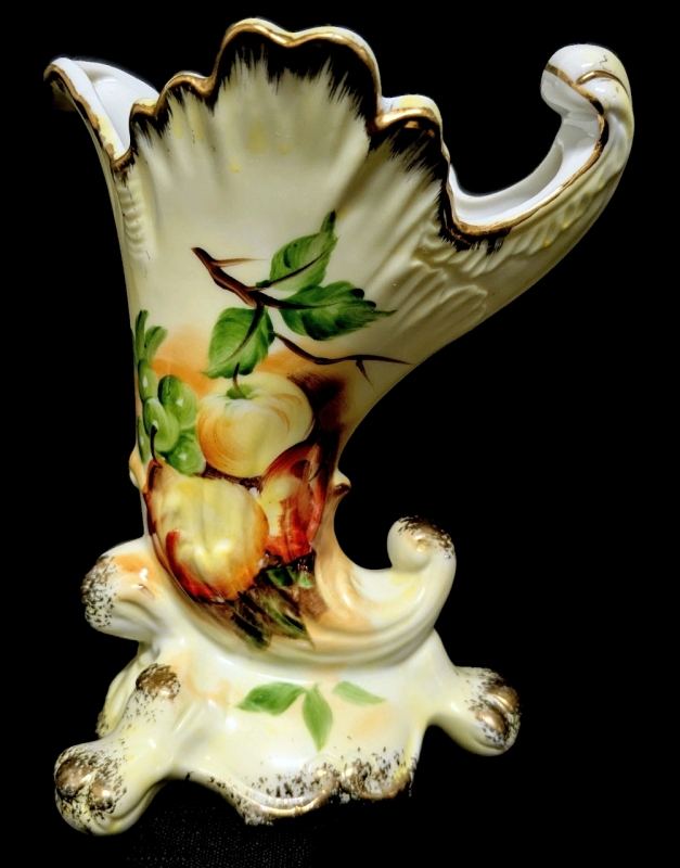 Gorgeous Vintage Hand Painted Japan Cornucopia Vase - 6" Tall, No Chips or Cracks
