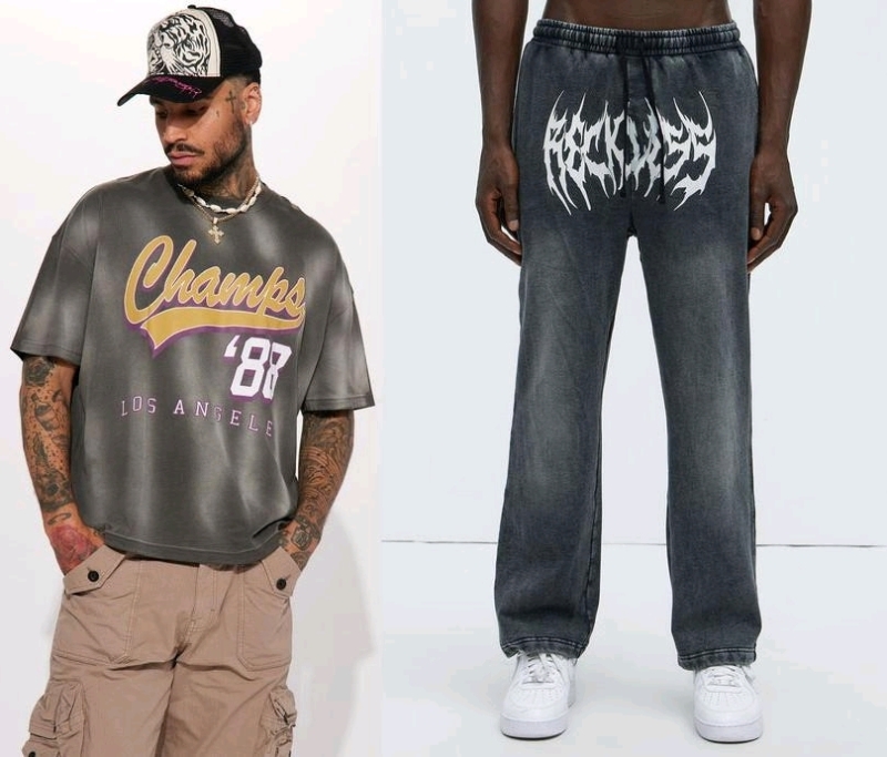 2 New Size Small Men's NOVA MEN: Eighty Eight Champs Oversized Short Sleeve Tee (Grey) & Reckless Straight Sweatpants (Black) | Over $80 Retail Value