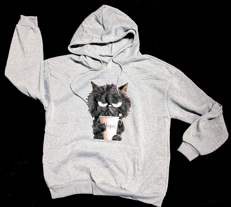 New Size Large Women's "NOPE" Disgruntled Coffee Cat Graphic Hoodie Sweater