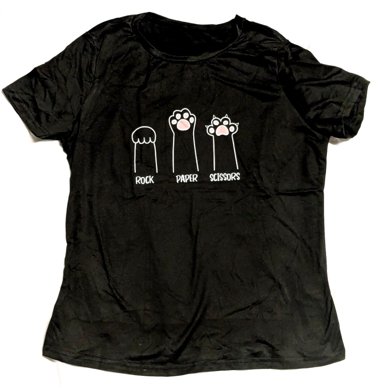 New Size Large Women's Cat Paws "Rock, Paper Scissors" Graphic T-Shirt