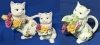 ROYAL ALBERT Old Country Roses 1962 Cat Tea Pot, Creamer & Sugar Dish - No Cracks, Teapot's Petals & Leaves Chipped - 5.25" - 7.75" - 2