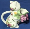 ROYAL ALBERT Old Country Roses 1962 Cat Tea Pot, Creamer & Sugar Dish - No Cracks, Teapot's Petals & Leaves Chipped - 5.25" - 7.75" - 13