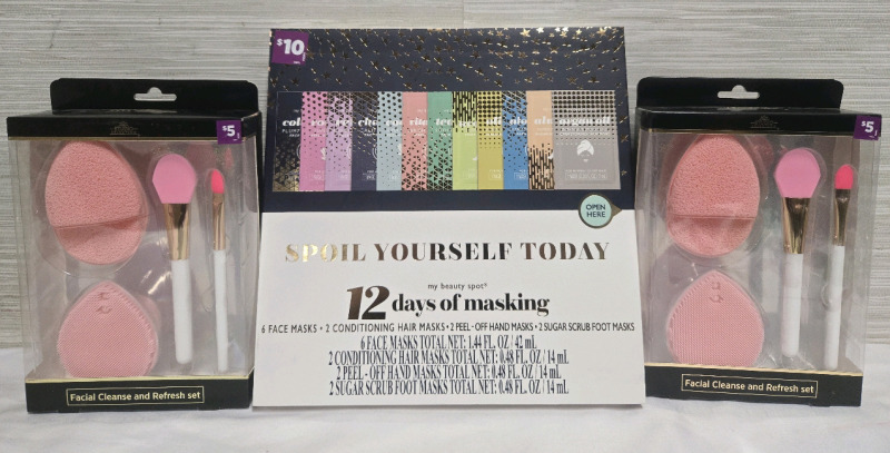 3 New | Assorted Makeup Products | Includes 2 Facial Cleanse & Refresh Sets & 12 Days Of Masking
