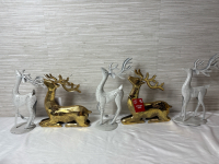 5 Holiday Style Sitting and Standing Deer | White and Gold Metal| Tallest Measures 12"