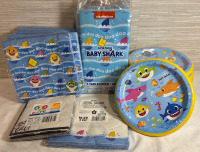 9 Baby Shark Table Cover measures 54"*84"| 8 Baby Shark Mini plates measures 6.3/4" | 1 Party Napkin of 16 CT. 2 Ply
