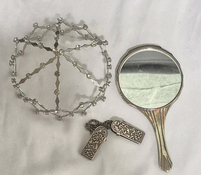 Vintage to Modern Ladies Vanity Lot - Hair Bun Cover, Mirror +