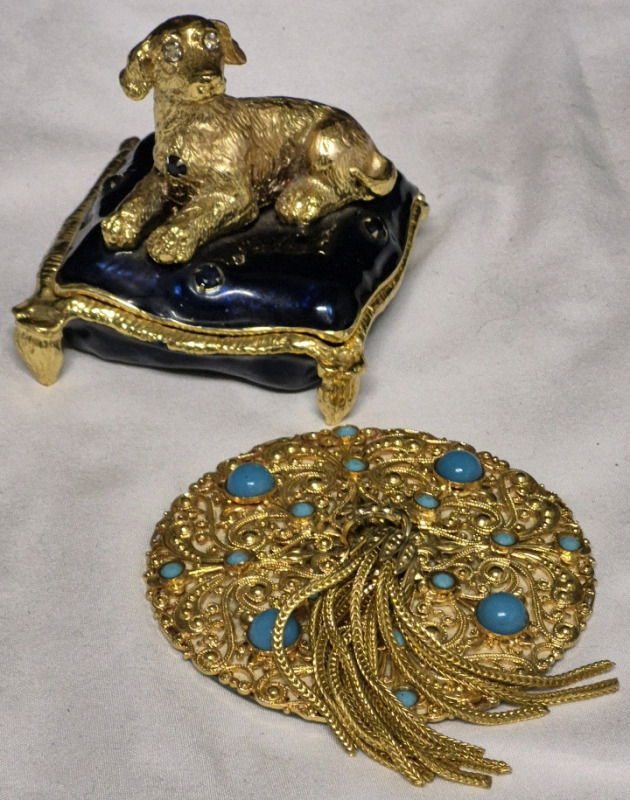 Ladies Vanity Lot - Trinket Box & Mirror