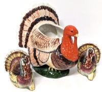 Gobble Gobble! Vintage Turkey Tom Japan Salt & Pepper Shakers & Modern Turkey Planter / Candle Holder - 6.25" Tall
