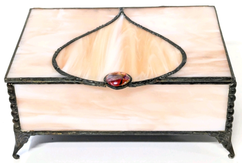Beautiful Vintage Slag / Stained Glass Trinket Box - 4.5" &times; 6" &times; 2.75" Tall