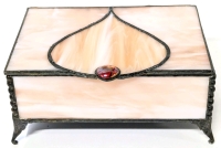 Beautiful Vintage Slag / Stained Glass Trinket Box - 4.5" &times; 6" &times; 2.75" Tall