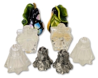 Signed Vintage 1994 SEAGULL Pewter Salt & Pepper Shakers + Crystal + Glass Shakers + Pair of 2004 Pear Blue Sky Shakers - Up to 3.5" Tall