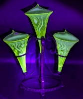 WOW!! Victorian Rare Triple Horn Vaseline Uranium Glass Epergne / Bud Vases in Presumed Silver Plated Holder - 10.25" Tall