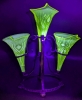 WOW!! Victorian Rare Triple Horn Vaseline Uranium Glass Epergne / Bud Vases in Presumed Silver Plated Holder - 10.25" Tall - 3