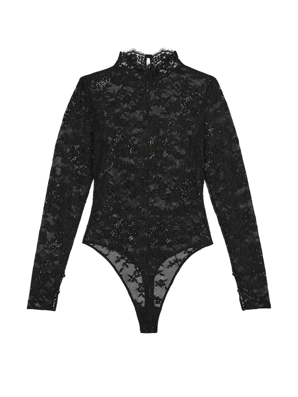 New Size Small Ladies VICTORIA'S SECRET Lace Long-Sleeve Bodysuit, Black | Retails $82.95!