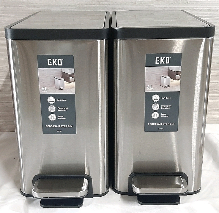 2 New Eko 6L Stainless Steel Ecocasa II Step Bins