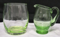 Green Glass Cup & Creamer 4" Tall