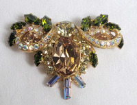 Vintage Ladies Brooch w/Prong Set Navettes , Art Nouveau Swirl A B Stones , 3 Begets & Foil Back . See photos for size