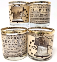 4 Vintage 1776-1976 Bicentennial Declaration of Independence Double Rock Glasses With Picture Windows - 3.25"D &times; 3.5" Tall
