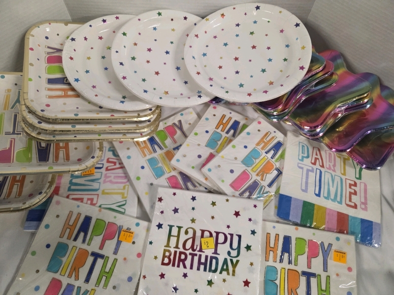 20+ New | Paper Plate & Napkins Lot | Includes Variety Designed and Shaped Plates + Napkins | Largest Measures 9" x 9"