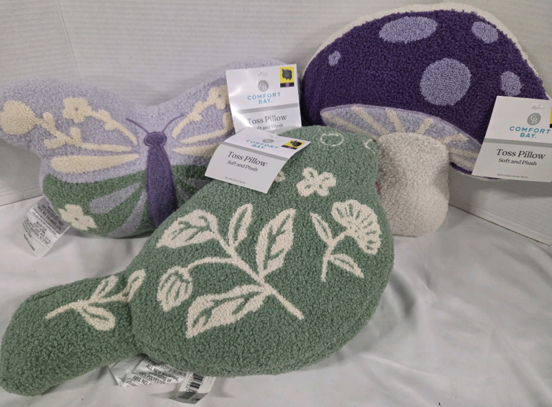 3 New | Comfort Bay Soft & Plush Toss Pillows | Largest Measures 12.5" x 13.5"