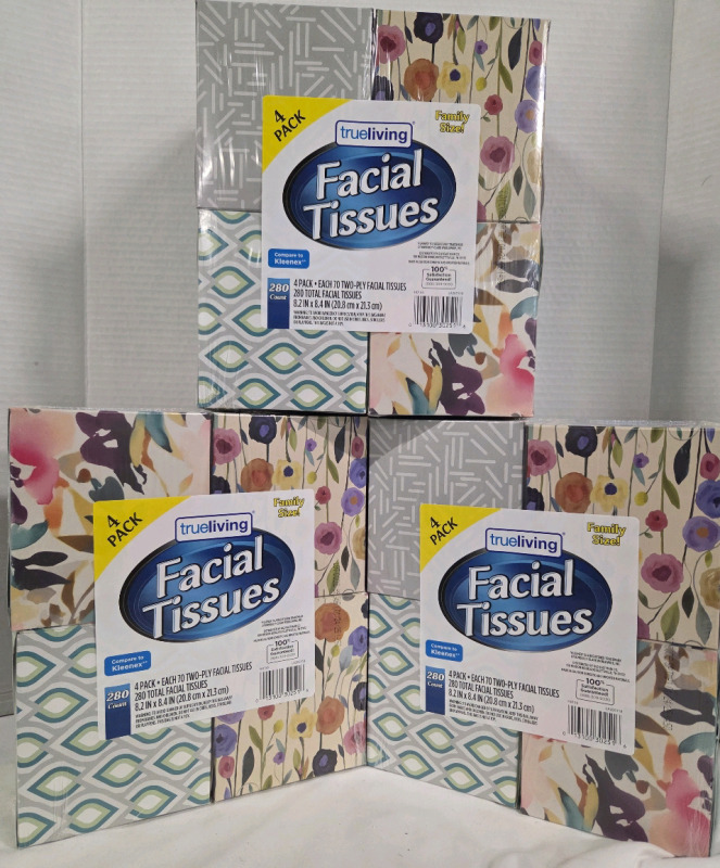 12 New Boxes | TrueLiving Facial Tissues | 3360 Total Tissues